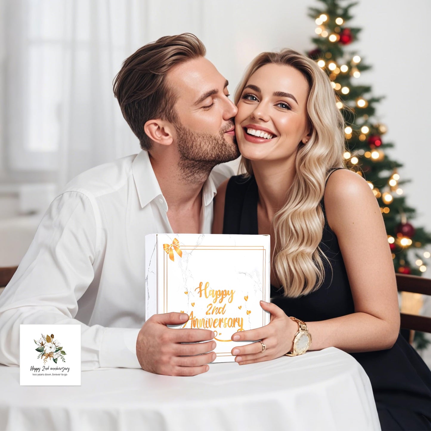 EcoUtens 2nd Anniversary Cotton Gift, 2 Pack Premium 100% Cotton Towel Set with 2 Years Anniversary Card, Romantic Gifts Anniversary Marriage Gifts for Him Her Husband Wife Couple Gift