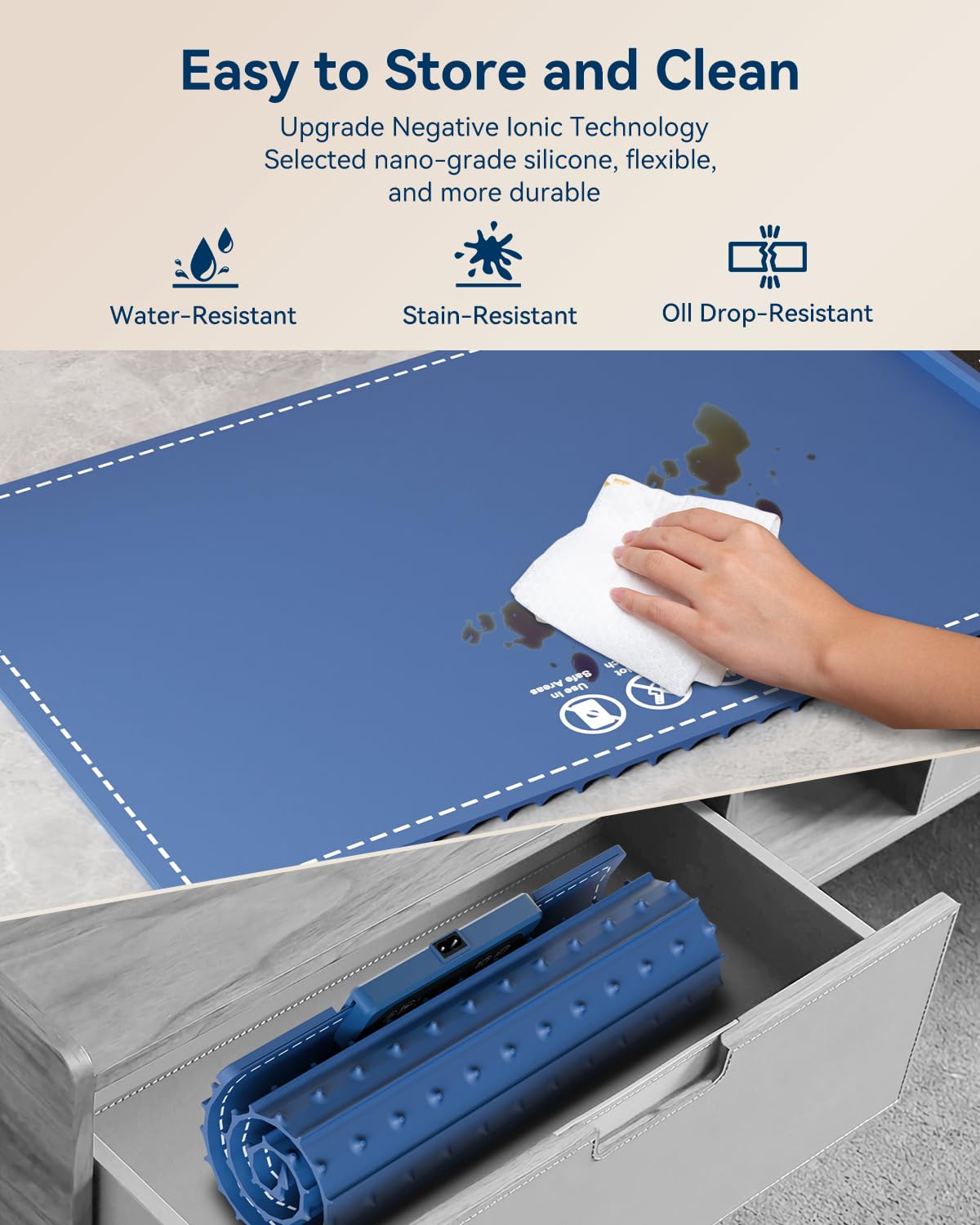 Negative ion Food Warming Mat with Adjustable Temperature,Foldable Electric Warming Tray for Parties Features 3 Modes & Fast Heating,Roll Up Food Warmer for Parties,Shabbat,Christmas (Blue)