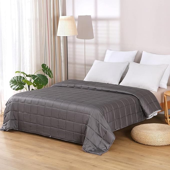 ZonLi Cooling Weighted Blanket (48"x72", 15lbs, Grey) Queen Size Bamboo-Derived Rayon Weighted Blanket for Adults, High Breathability Heavy Blanket, Soft Material with Premium Glass Beads