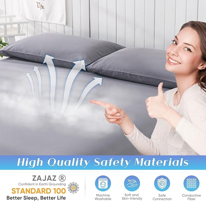Grounding Sheets King Size, 95% Organic Cotton + 5% Pure Silver Fiber, Grounding Sheet Earth Connected Bedding (King - 77"x 80"x 13" Gray) Fitted Earth Sheets with Grounding Cord