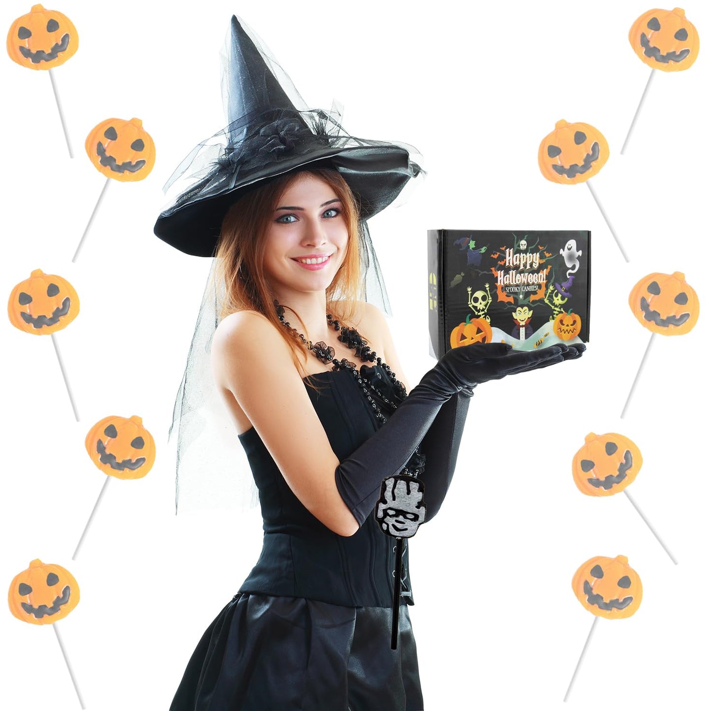 Fruidles Halloween Pumpkin Lollipop Suckers Candy, Spooky, Goody Bag Fillers, Individually Wrapped (12-Pack)
