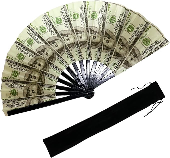 YKuzLx 13‘’ UV Glow Large Rave Fan for Men Women, Decorative Folding Hand Fan for Party, Home Decoration, Gift, Music Fest...