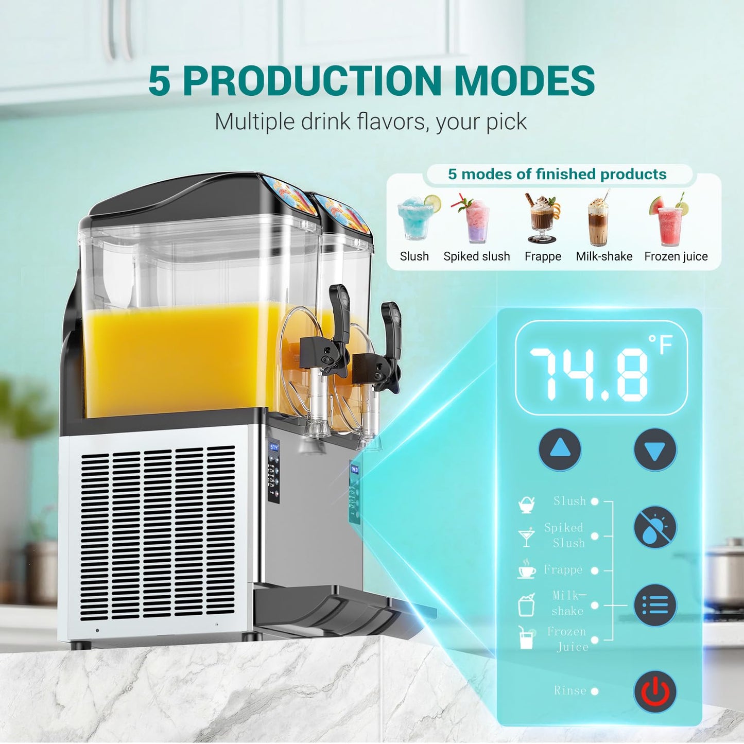 Mirfee 8 Gal Commercial Slushy Machine with LED Light, 15-45 Minutes to Make，Commercial Frozen Drink Machine with 5 Preset Programs, 110V Margarita Slushie Maker, for Wine Cocktails, Daiquiri Juice