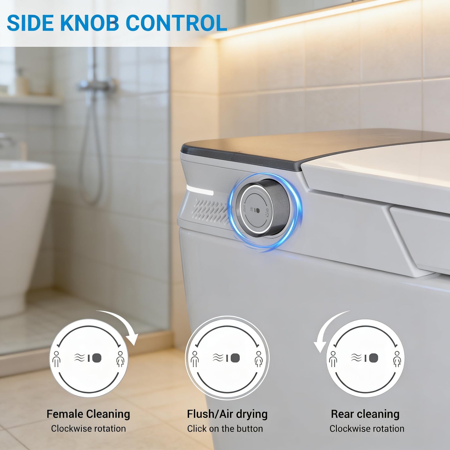 Smart Toilet with Bidet for Low Water Pressure, One Piece Toilet with Tank and Pump Flush, Manual Lid, Foot Flush, Instant Warm Water, Heated Elongated Seat, LED Night Light, Temp Display
