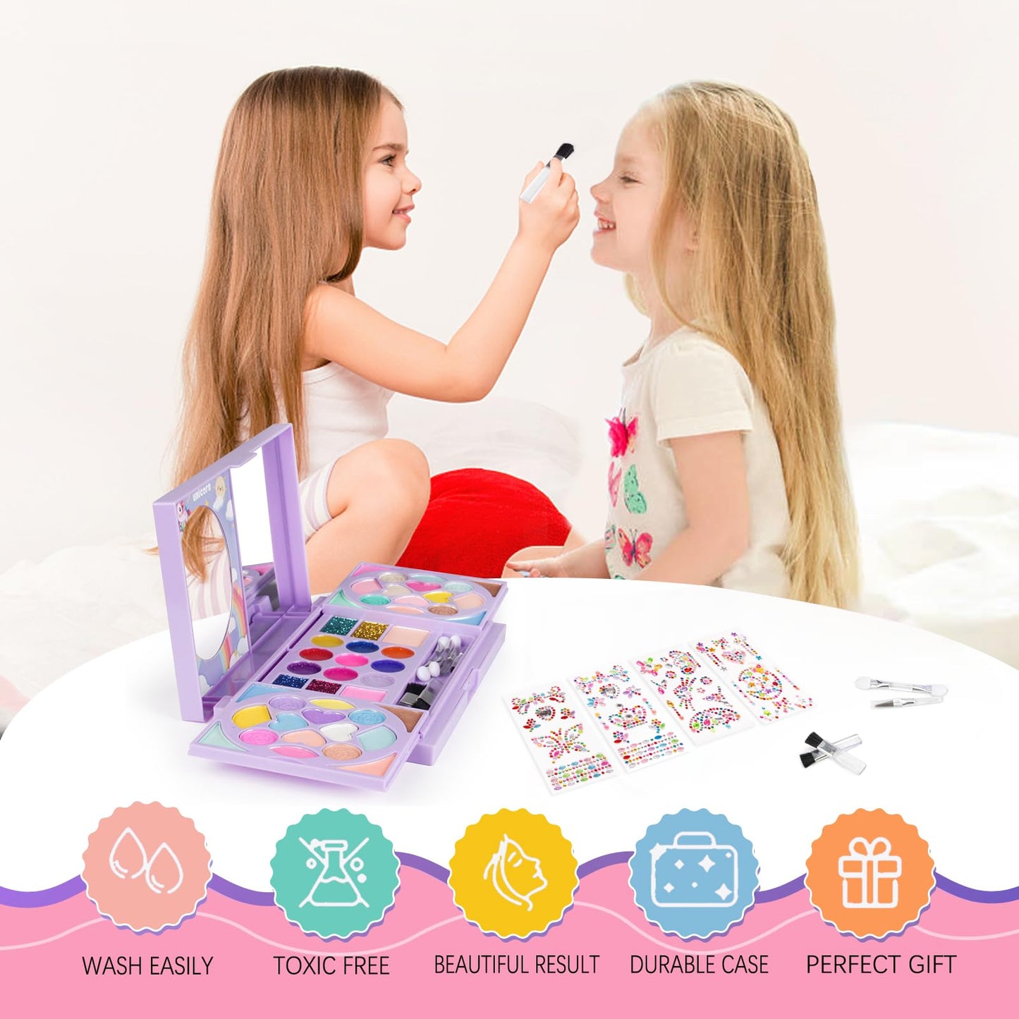 Kids Makeup Kit for Girls Real Washable Cosmetic 3+ Year Girl Birthday Gifts Pretend Play Toys for Girls 4-6, 6-8, 8-10 Non-Toxic