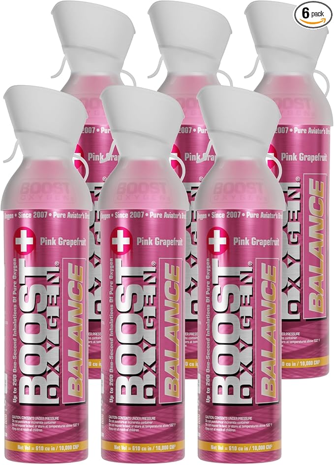 Boost Oxygen Large Balance Pink Grapefruit Aroma 10L Canister | Respiratory Support for Aerobic Recovery, Altitude, Performance & Health (6 Pack)