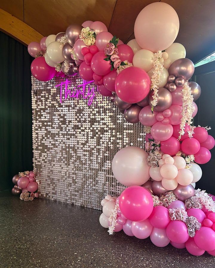 Bezente Pink Balloons Set,60pcs 12 inch Metallic Pearl Pink, Hot & Pastel Pink Latex Balloons Kit for Birthday,Wedding,Bab...