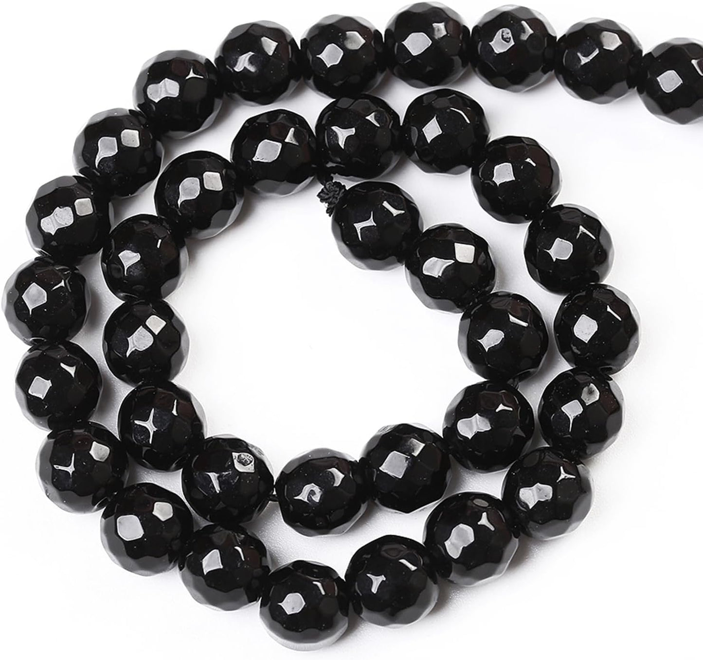 32pcs 12mm Natural Faceted Black Agate Stone Beads for Jewelry Making Energy Healing Beads DIY Bracelet Necklace Accessories 15" (12mm, Faceted Black Agate)