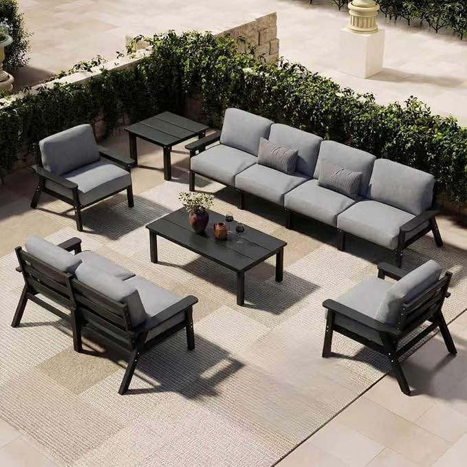 Patio Kingdom Patio Furniture Set 8 Seats, 4-Seater and 2-Seater Outdoor Sofas with Gray Washable Thick Cushions, Patio Conversation Sets for Lawn, Garden, Porch, Balcony, Deck (White Frame)
