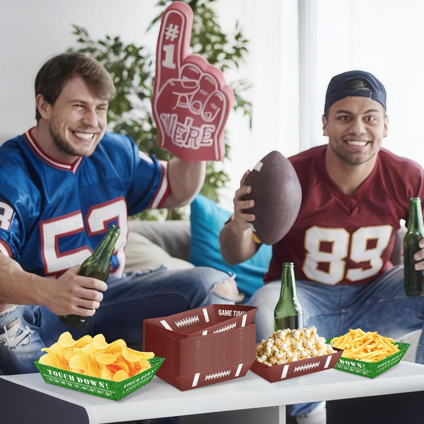 50 Pcs Football Party Decorations, Disposable Food Tray for Super Bowl, Snack Trays, Large Serving Boats for Birthday, Tailgate & Sports Theme Events – 2 Designs