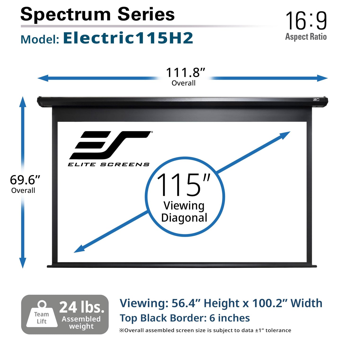 Elite Screens Spectrum Swift-RC1, 115-INCH Motorized Projector Screen Movie Home Theater Gaming 4K/8K Retractable Electric Projection Screen, ELECTRIC115H2