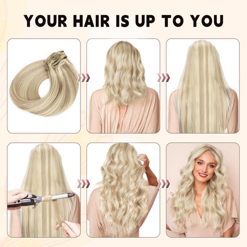 Sassina Straight Clip ins Remy Human Hair Extensions Golden Blonde to Medium Blonde Human Hair Extensions Clip ins 16 Inch Clip in Extensions Real Human Hair 8 Pcs 120 Grams #P16/22