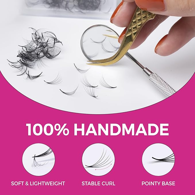 Eyesy Lash 500 Promade Fans - Volume Premade Lash Fans for Eyelash Extensions Pointy Base Handmade Loose Pre Made Eyelashes Middle Stem Soft and Lightweight (14D 0.03 D 11mm)