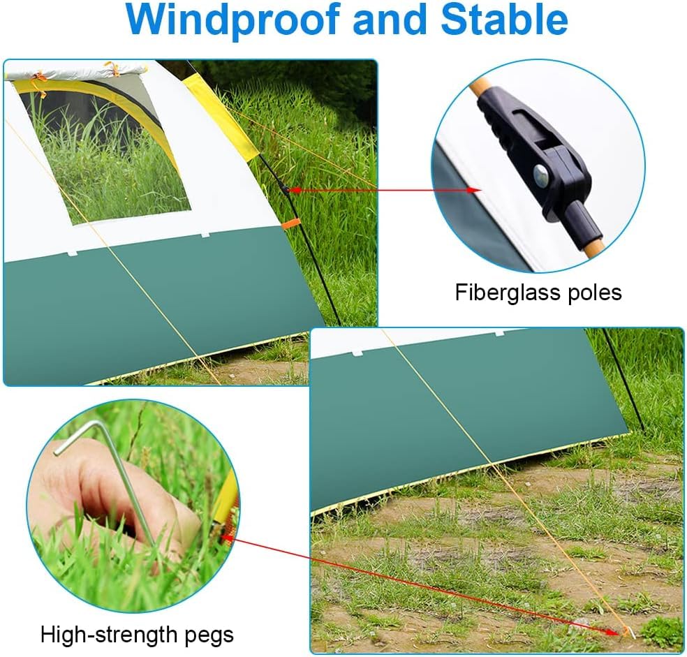 Automatic Instant Setup Camping Tent, 3-6 Person All-Season Tent with Dual Doors & Mesh Windows