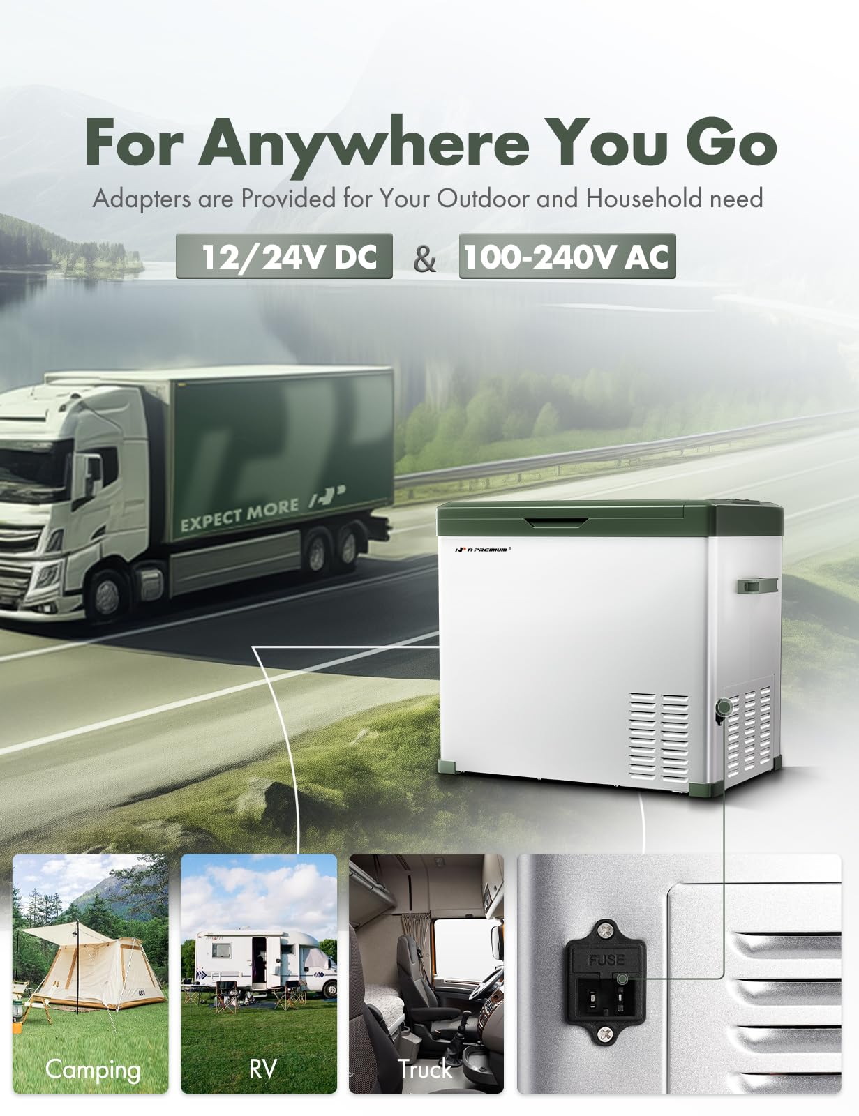 A-Premium 12 Volt Refrigerator 47QT/44.7L Portable Car Fridge Cooler (w/ ABS777 Cover), -4°F~68°F Fast Cooling with 12/24V DC & 110-240V AC for Roadtrip, Camping, Travel, RV, Fast Cooling & Two Modes