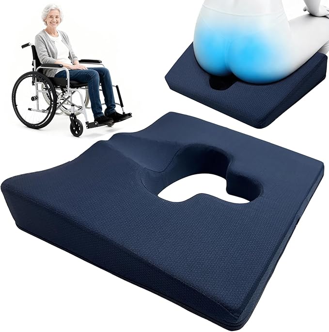 Rivquvi Gel Wheelchair Seat Cushion,Bed Sore Cushions for Butt,hemorrhoid pillow for Chair,Pressure Sore cushion,Memory Foam Butt Pillow,Sciatica,Coccyx,Pressure Ulcer Pain Relief,Washable Cover(Blue)