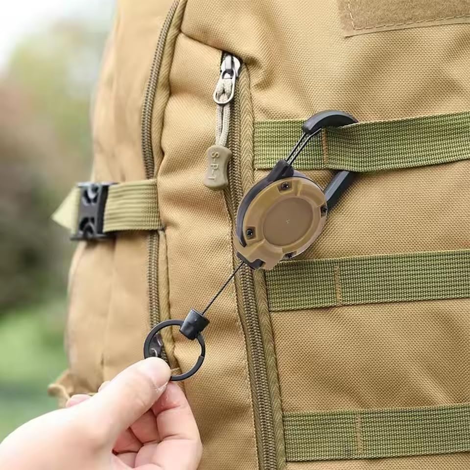Brown Outdoor Heavy Duty Retractable Keychain Holder Tactical ID Badge Reel Key Ring