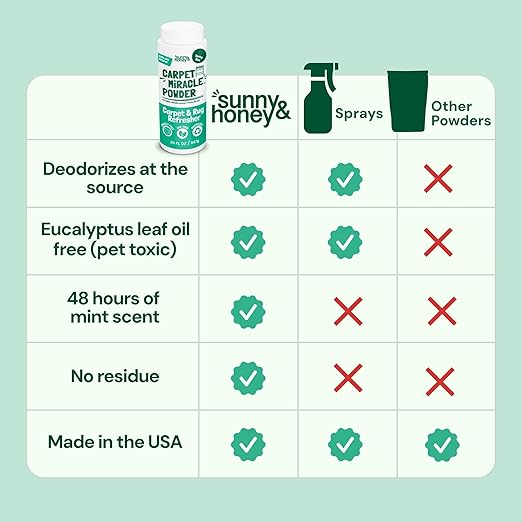 Sunny & Honey Carpet Freshener Powder - 20 Oz, Spring Mint - Pet & Kid Safe Rug Freshener Powder - Dual-Purpose Eucalyptus Mint Carpet Cleaner - Easy Vacuum Dry Rug Shampoo