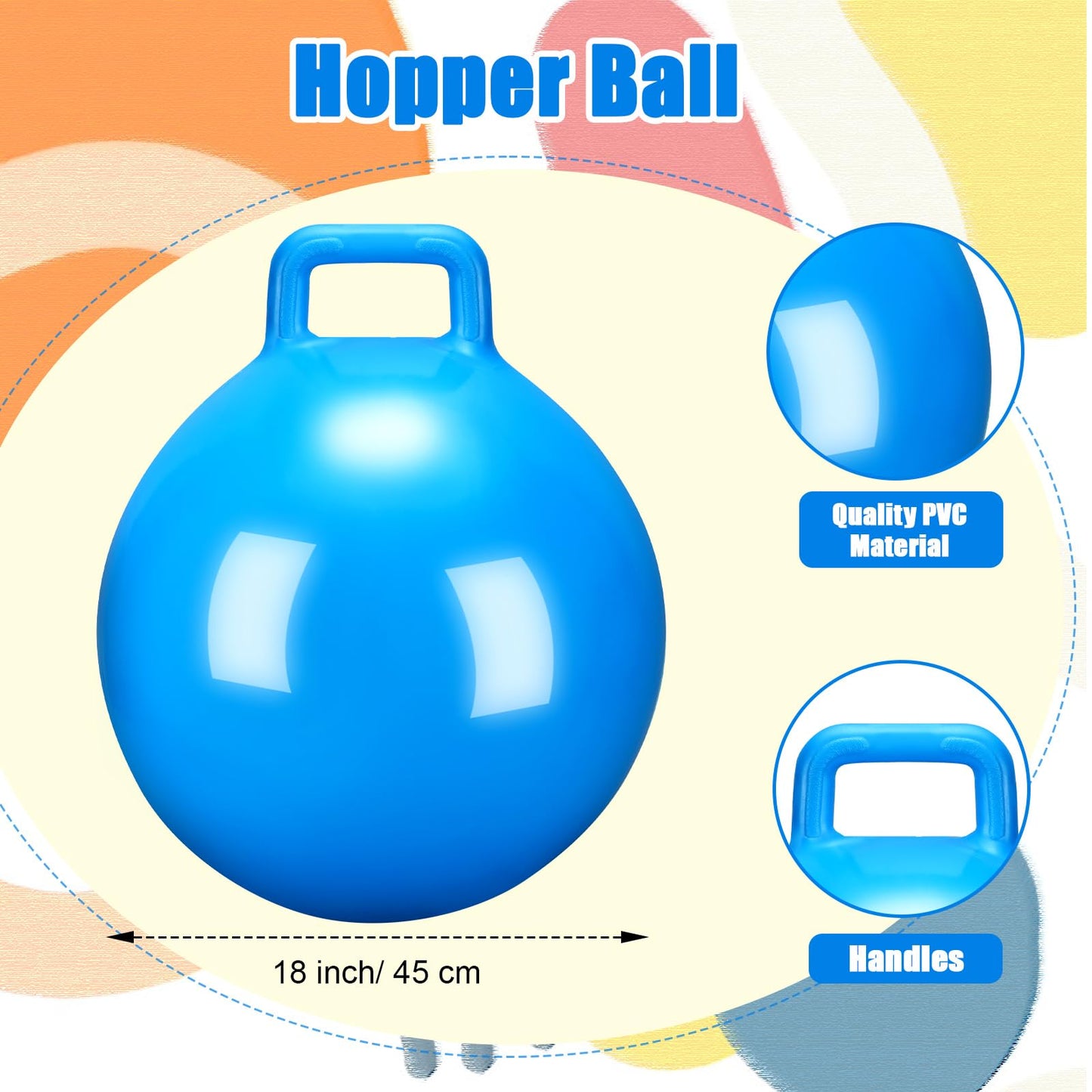 Gemscream Kids Bouncy Hopper Ball with Handle Jumping Hopping Exercise Balls for Toddlers Boys Girls Indoor Outdoors Sports School Games Exercise Gifts(18 Inch,Blue)