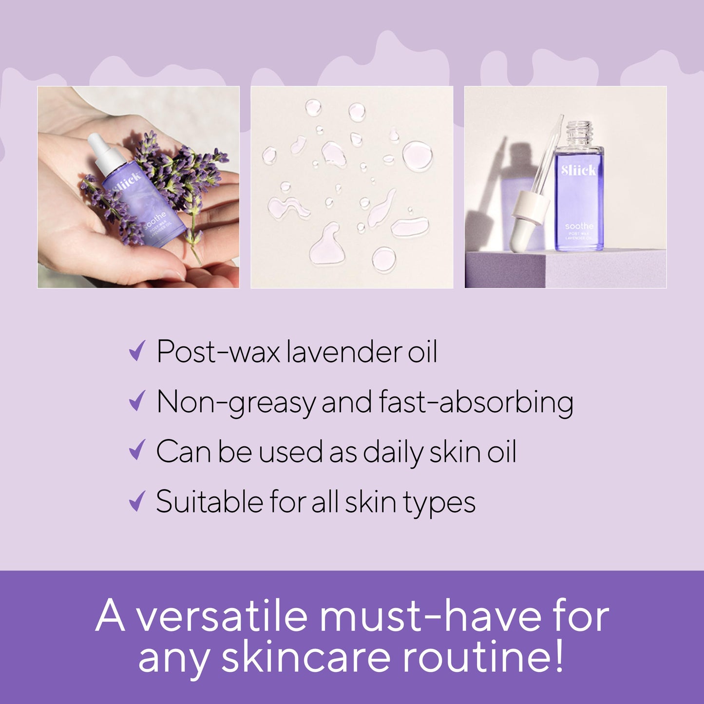 Sliick Soothe Post Wax Oil with Lavender - Soothing After Waxing Oil Treatment, After Wax Care for Bikini Area & Body, 1 oz