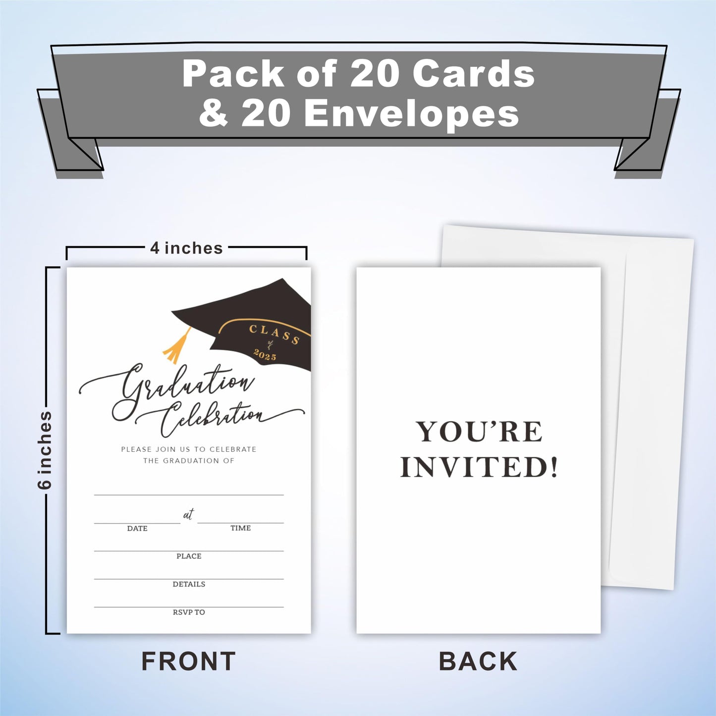 Ketsord 20 Grad Party Invitation Cards With Envelopes - Graduation Celebration - Class Of 2025 Double Sided Fill In Style Graduation Invites, Party Favor & Supplies - A05