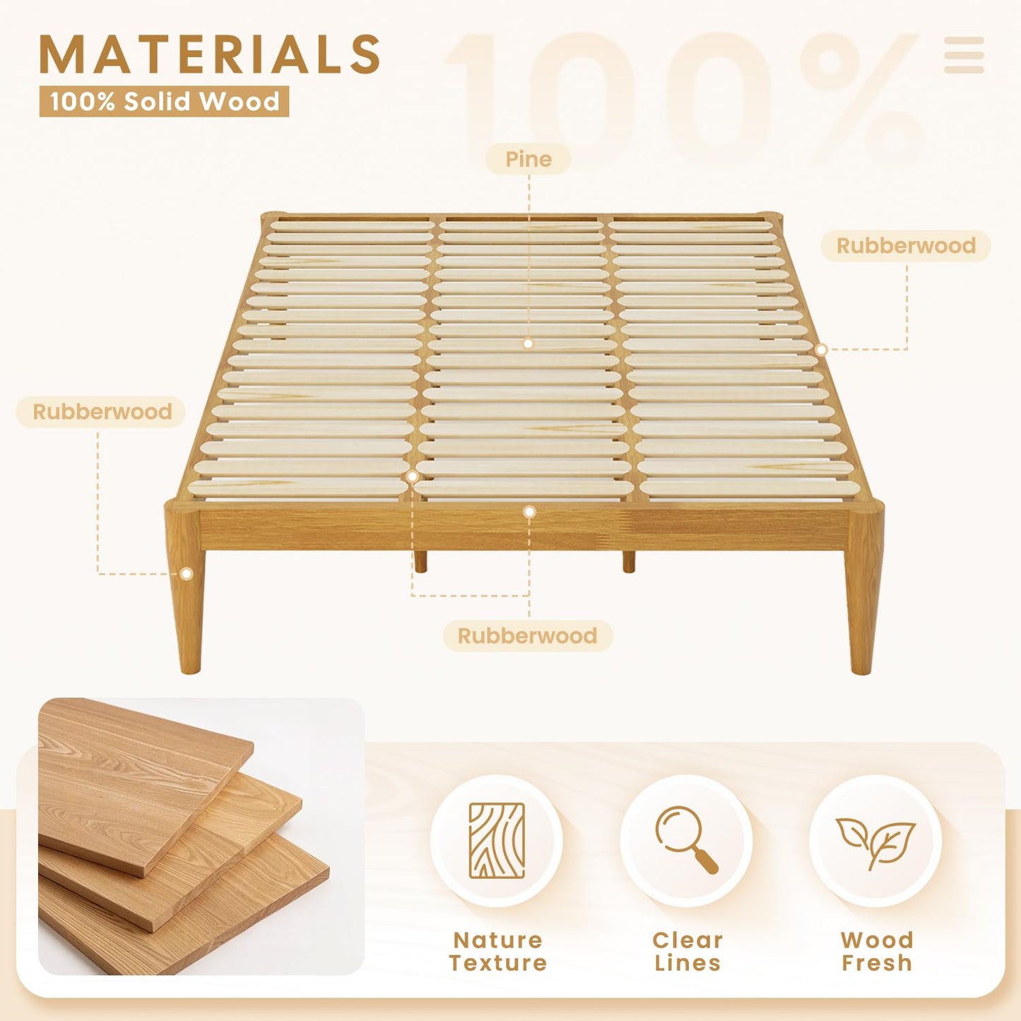 IOTXY Full Platform Bed Frame - Solid Wood 16-Inch Height Mattress Foundation Base with Densely Slats and Heavy-Duty Support Legs, No Box Spring Needed, Oak