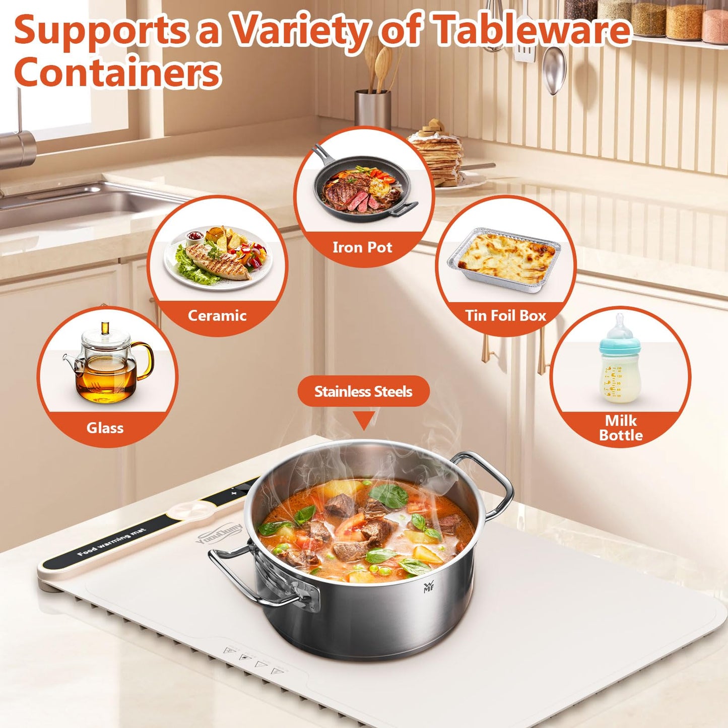 Warming Mat for Food, Food Warming Mat, Electric Warming Tray for Buffets Party, 6 Gear Timed 9 Gear Temperature Controlled 18H Auto Power Off Full Surface Rapid Heating Mat for Food, Home Daily Use