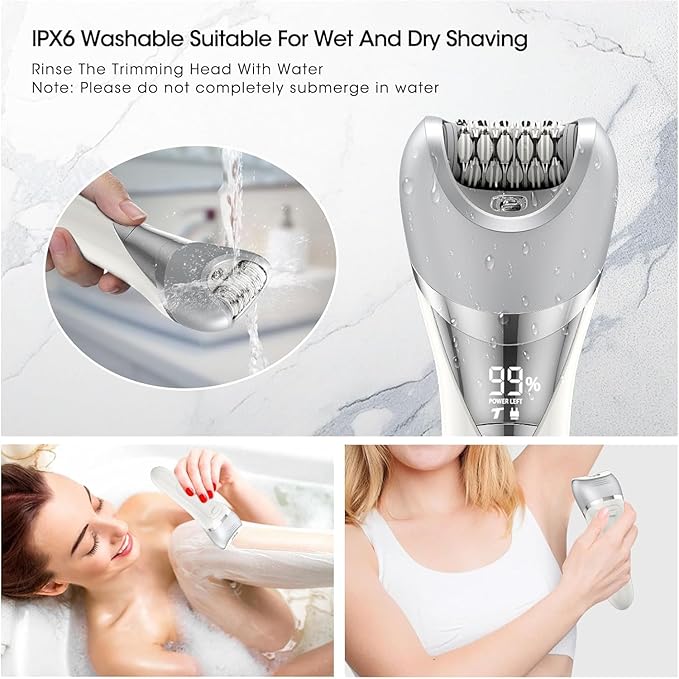 Epilator for Women, 7 in 1 Hair Removal Epilator, Electric Shaver for Women, Facial Brush, Face Massage and Body Exfoliator, IPX6 Waterproof Lady Razor for Whole Body.