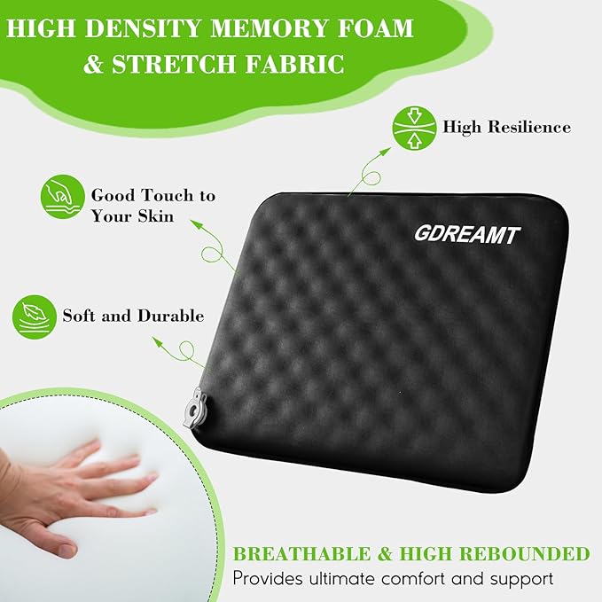 GDREAMT Inflatable Seat Cushion, Self-Inflating Memory Foam Stadium Seats Cushion Lightweight & Compact Chair Sitting Pad Airplane Cushion for Long Flight Travel Outdoor Camping Car Bleachers Office
