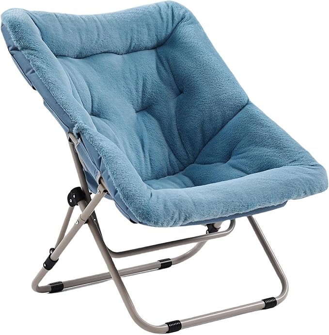 Givjoy Comfy Folded Chair, Soft Faux Fur Oversized Folding Chair, Flexible Lounge Lazy Chair for Kids Girls Teens Adults, Moon Chair for Dorm Rooms, Bedroom, Living Room