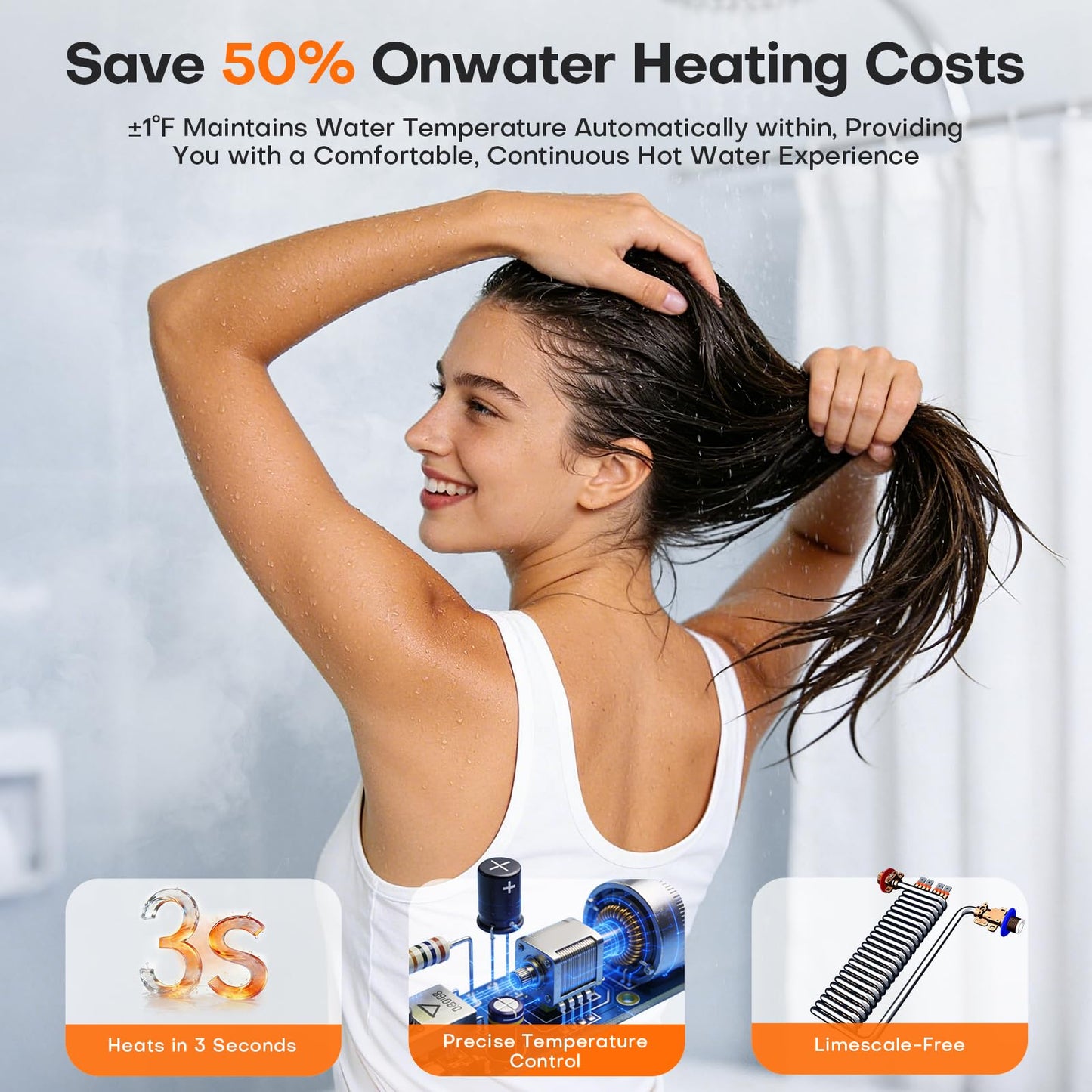 Wintemp Tankless Water Heater Electric 14.4kW, 240 Volt On Demand Instant Hot Water Heater, Within 1℉ Stable Temp, Up to 3.5GPM, WiFi Control, ETL Certified, Eco, WM15