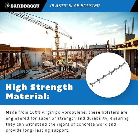 Sandbaggy Plastic Slab Bolster - Continuous Rebar Support Chair - Snap & Lock Ends, Flexible Design - 29 Rebar Capacity (10, 1-1/2 in x 2.5 ft (H x L))