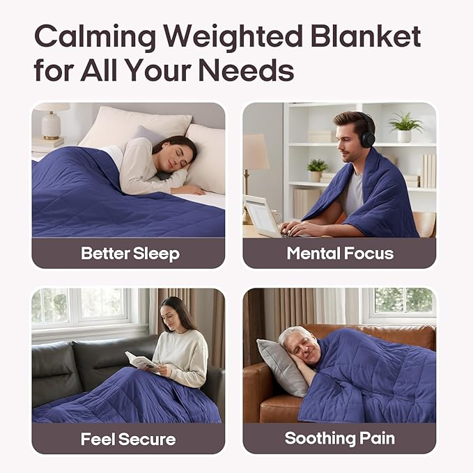 ZonLi Weighted Blanket for Adults (48"x72", 12lbs, Dusk Blue) Twin Size High Breathability Cooling Heavy Blanket, Soft Material with Premium Glass Beads, All-Season, Easy Care