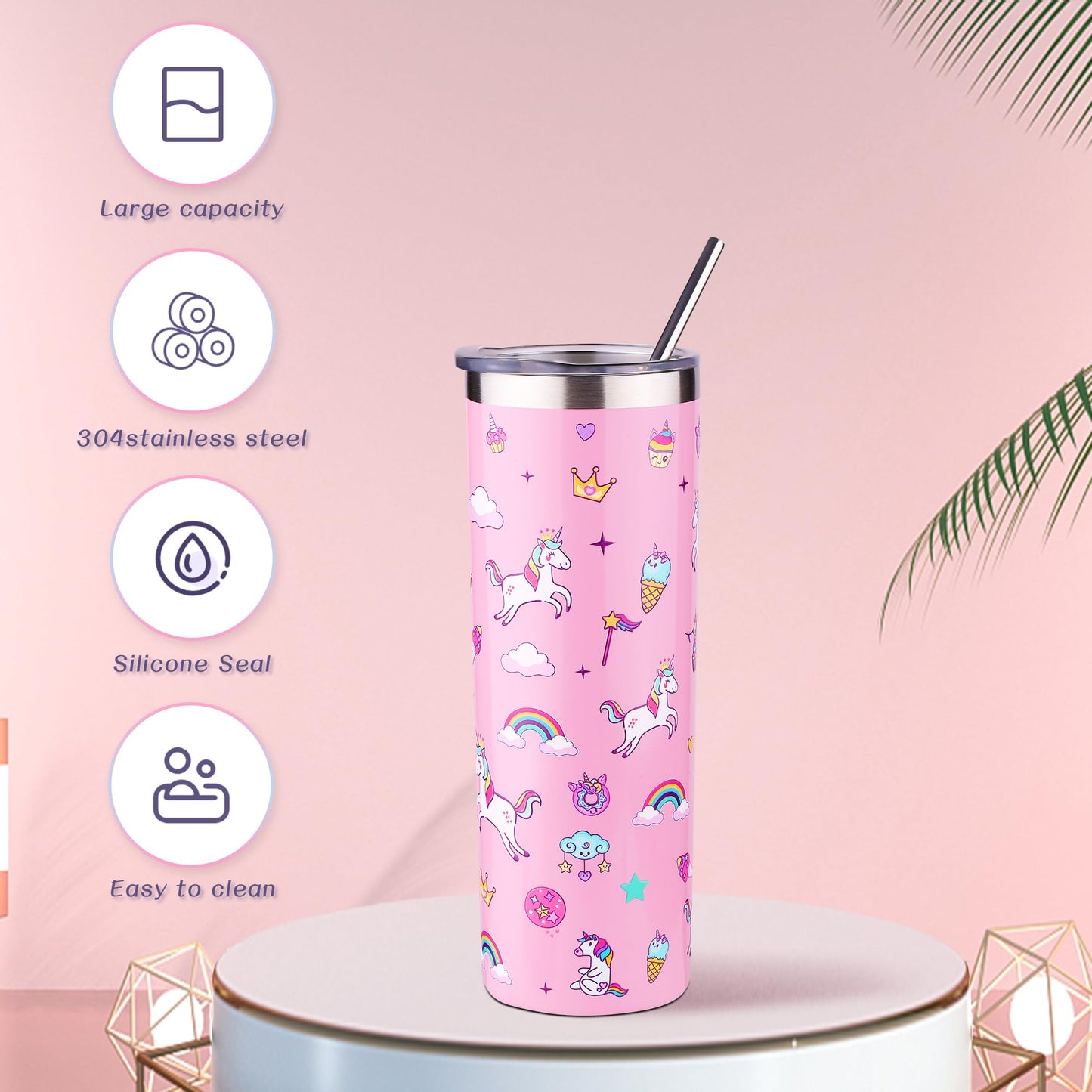 Haclury Unicorn Gifts Set for Girls Kids Toys Birthday Gift Box for Teen Girl, Easter Gifts for Kids Gift Age 6-8 Basket with Stainless Steel Tumbler/Crossbody Bag/Unicorn Headband