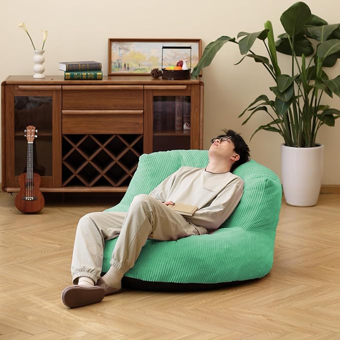 N&V Large Crescent Bean Bag Chair, Adult Size Bean Bag Sack, Foam Filling, Soft Premium Corduroy Bean Bag for Living Room Bedroom Dorm and Office (Mint)