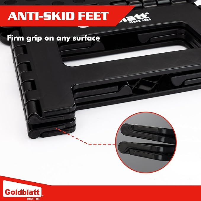 Goldblatt 8.5" Folding Step Stool 2-Pack for Adults and Kids, Heavy-Duty Plastic Portable Foldable Stool with Non-Slip Top and Anti-Skid Feet, 300 lbs Capacity, Kitchen & Bathroom, Black