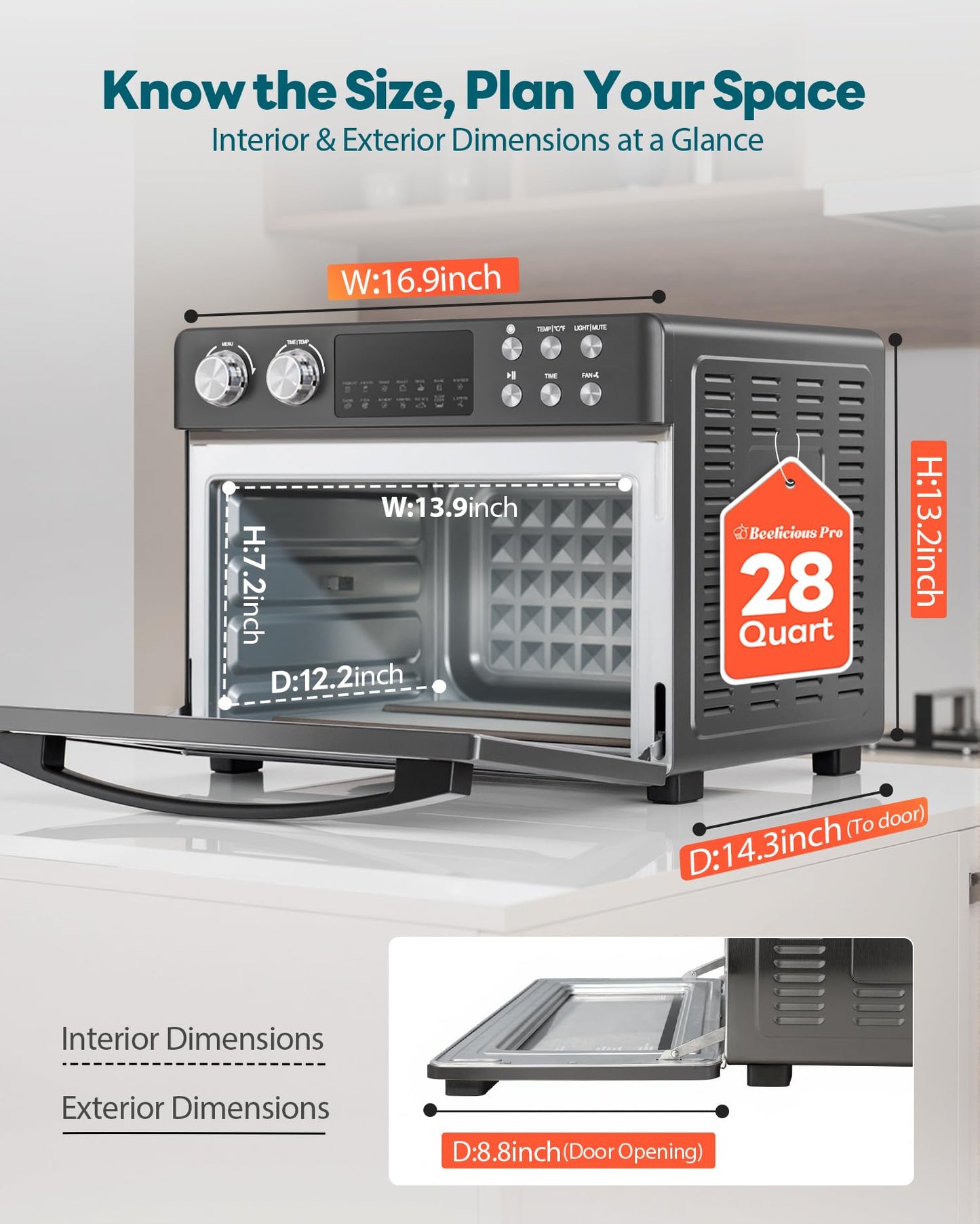 28QT Air Fryer Toaster Oven Combo, Large 12-in-1 Convection Countertop Oven with Next-Gen HeatWave Convection, 3-Layer Cooking, Rotisserie for Chicken, Fits 11" Pizza, Full Accessories, Glitter Black