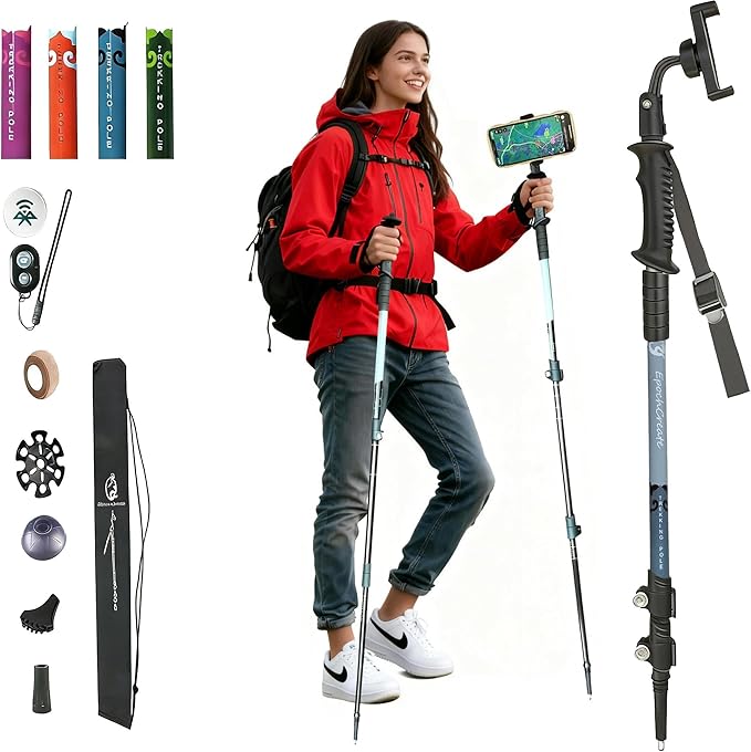 EpochCreate Trekking Pole as Selfie Stick-Hiking Sticks for All Terrain for Women&Men with Detachable Phone & GoPro Mount,...