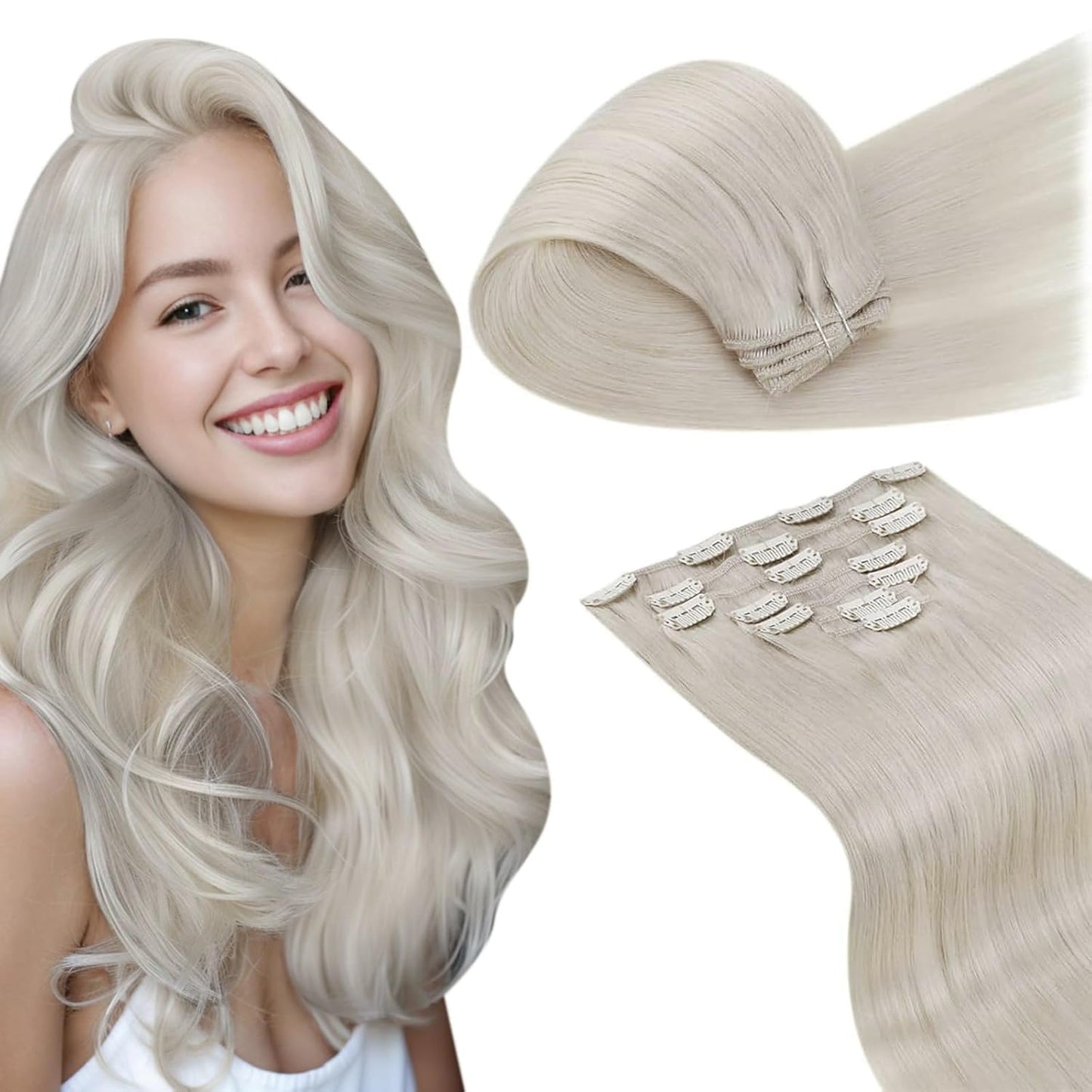LaaVoo Clip in Hair Extensions Real Human Hair Blonde Hair Extensions Clip ins Platinum Blonde Human Hair Clip in Extension Blon