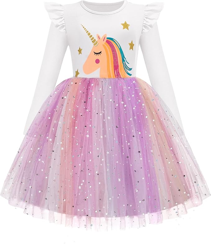 Arshiner Toddler Girls Tutu Dresses Long Sleeve Ruffle Fall Winter Holiday Star Sequin Tulle Dress 2-6Y