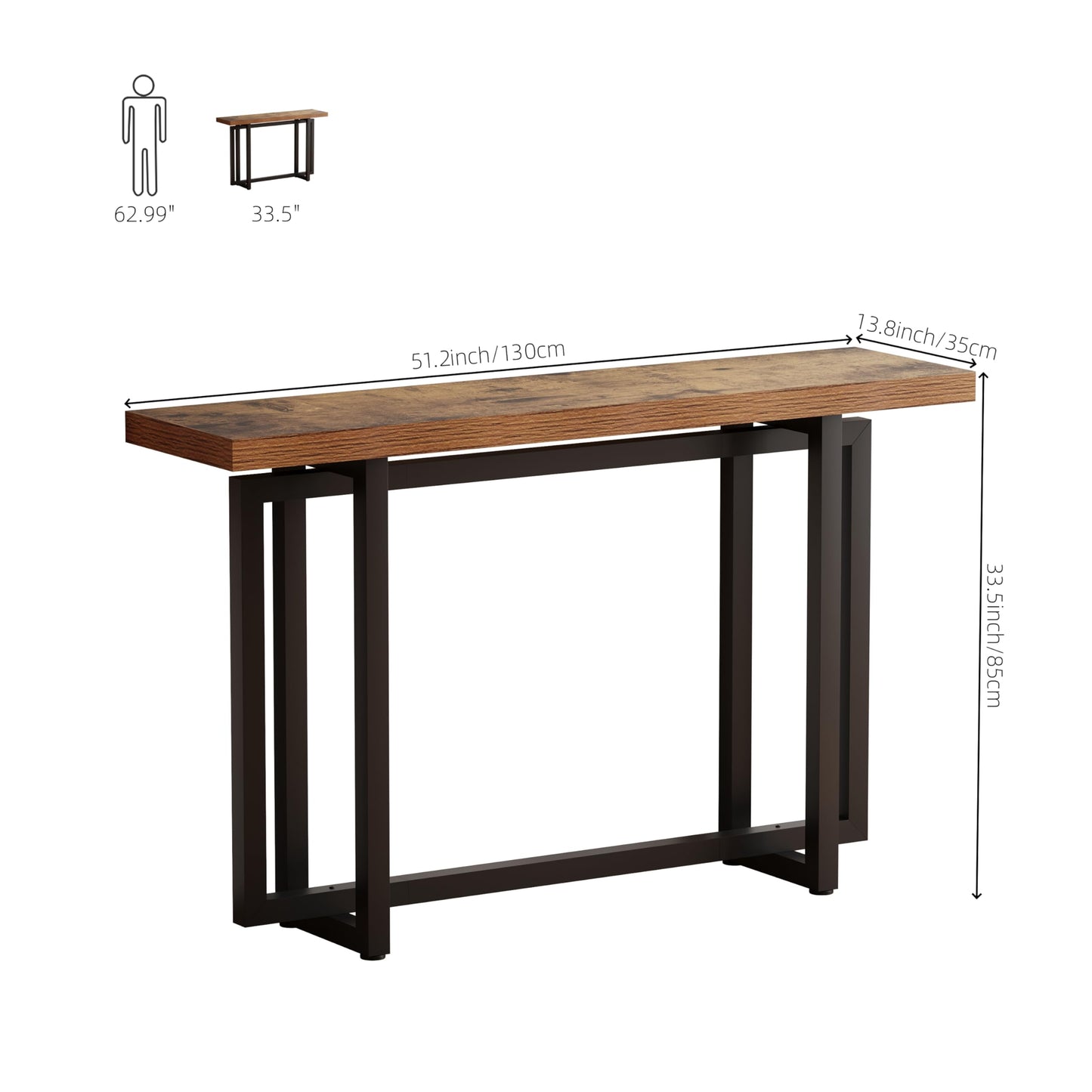 NinPeen 51 Inch Long Rustic Console Table Behind Couch，Narrow Sofa Table，Industrial Entryway Table for Entryway，Living Room，Hallway