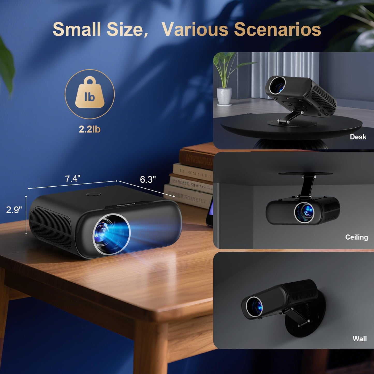 [2000ANSI/GoogIe TV/Built-in Apps] All-in-One Smart Projector with Wifi and Bluetooth, Goiaey C26 Mini Projector, HDMI ARC CEC GoogIe Voice, DoIby Audio, Zoom Native 1080P 4K Supported Movie Proyector