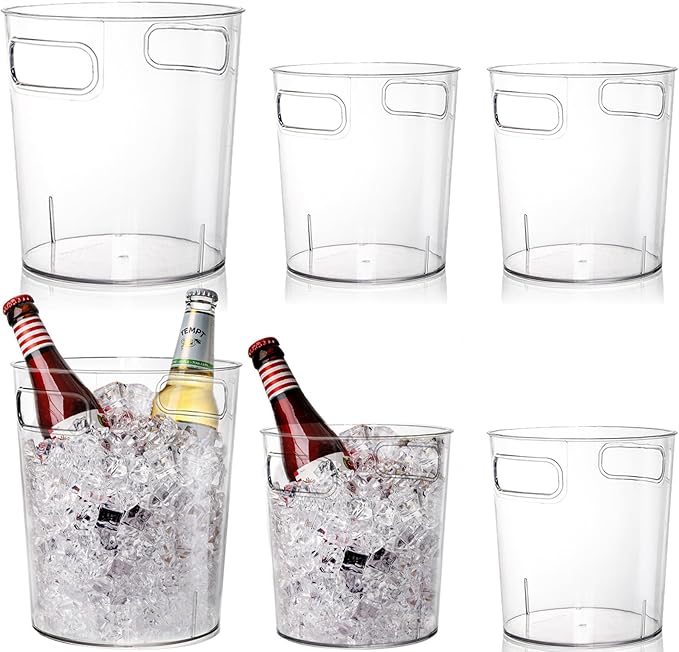 Dicunoy 6 Pack Ice Bucket, Plastic Champagne Wine Chiller Bucket for Parties, Clear Acrylic Cylinder Flower Vase with Hand...