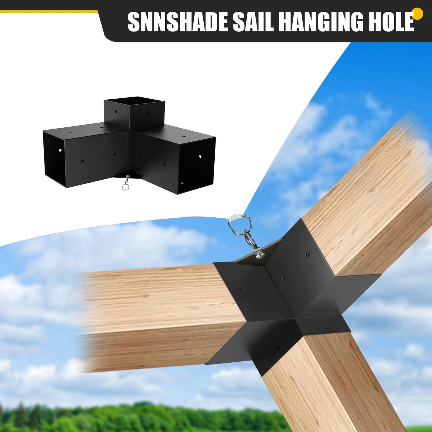 Kinchoix 4x4 Woodworks Pergola Brackets Kit, 3-Way Corner Extension, Black Powder Coated, Metal Brackets for Wood Beams, Fence, Carport (Actual: 3.5"x3.5")