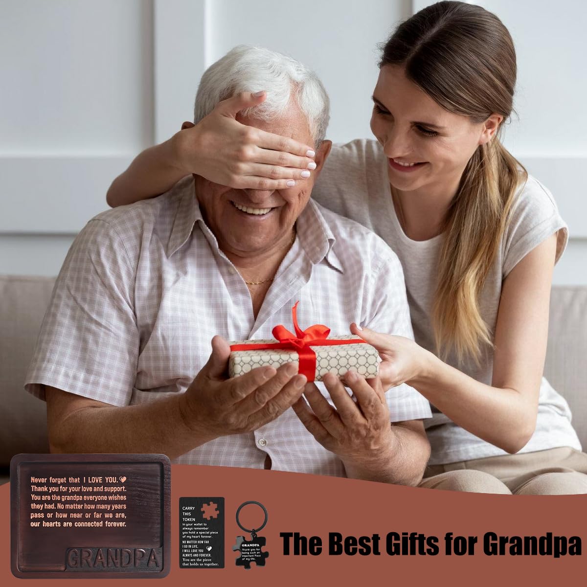Grandpa Gifts, Christmas Birthday Gift for Grandpa, Unique Gifts for New Grandpas from Grandkids, Good Gift for Grandpas Grandfather Wood Valet Tray Set