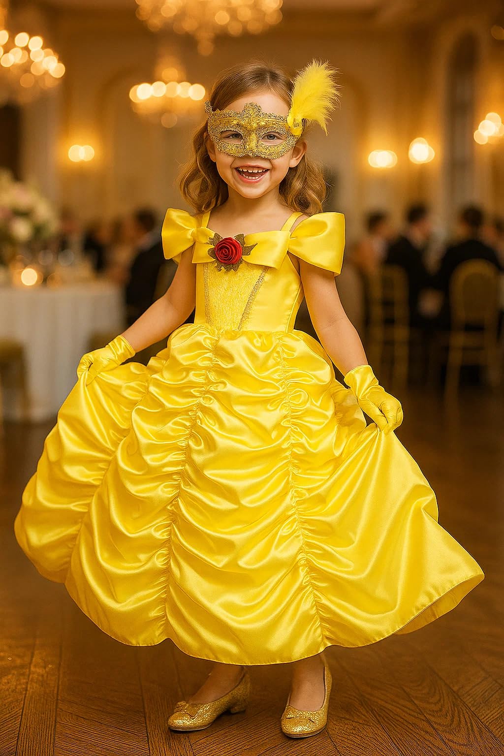 CQDY Girls Halloween Princess Belle Costume Dress Yellow Fancy Cosplay Dress Up Clothes Christmas Fairy Outfits