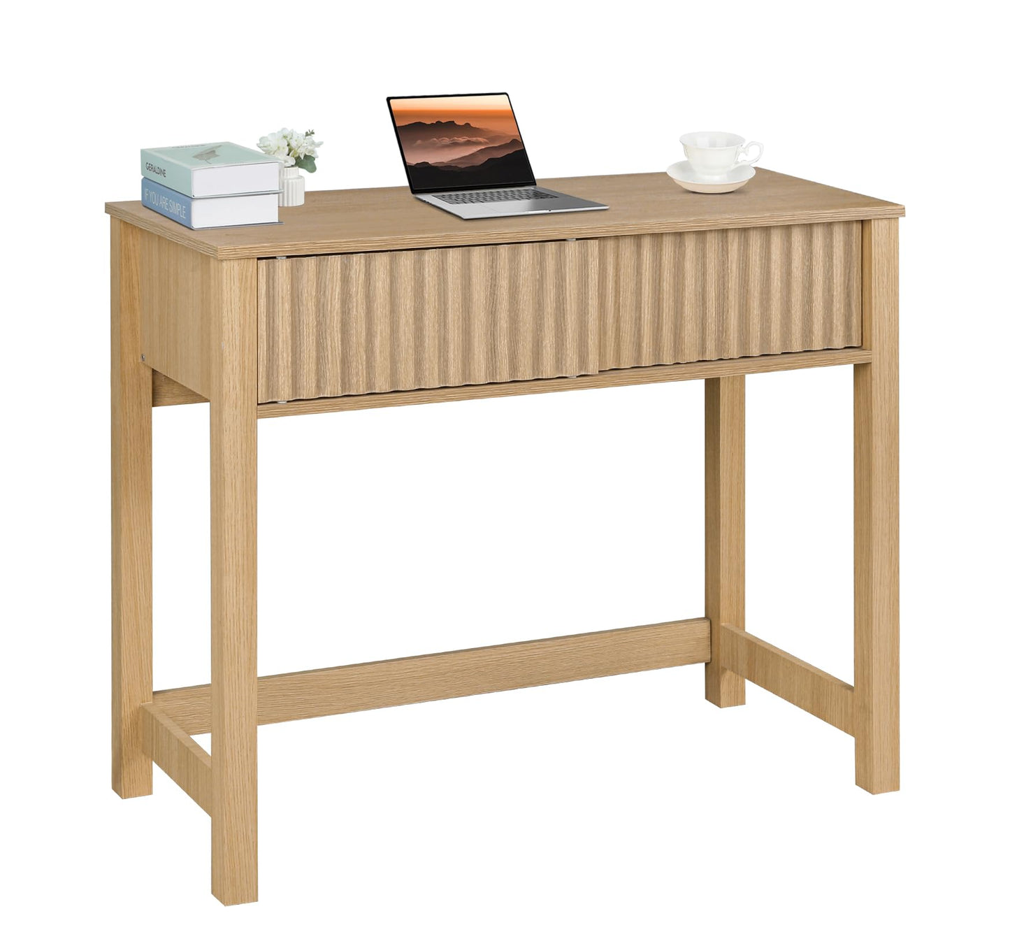 ZYBT 38 in Computer Writing Desk with Fluted Drawers, Small Modern Home Office Desk Wood Makeup Vanity Table Console Study Writing Table with Storage for Work Study