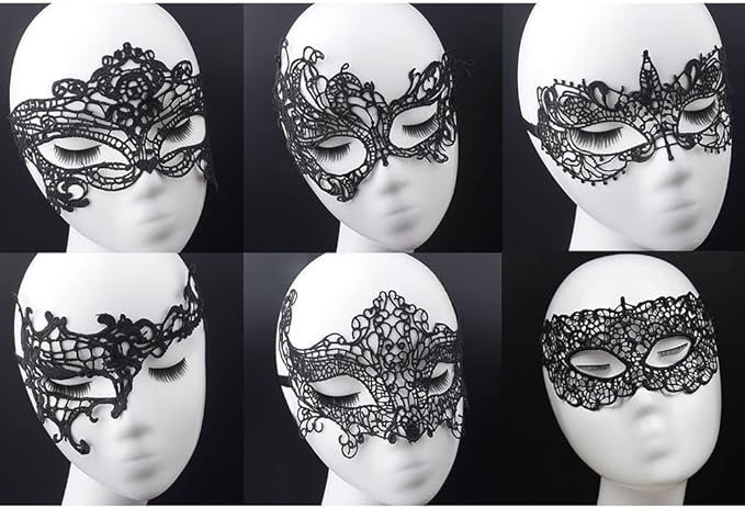 Geek-M Women's Black Lace Mask Party Ball Masquerade Fancy Dress Masks Pack of 6
