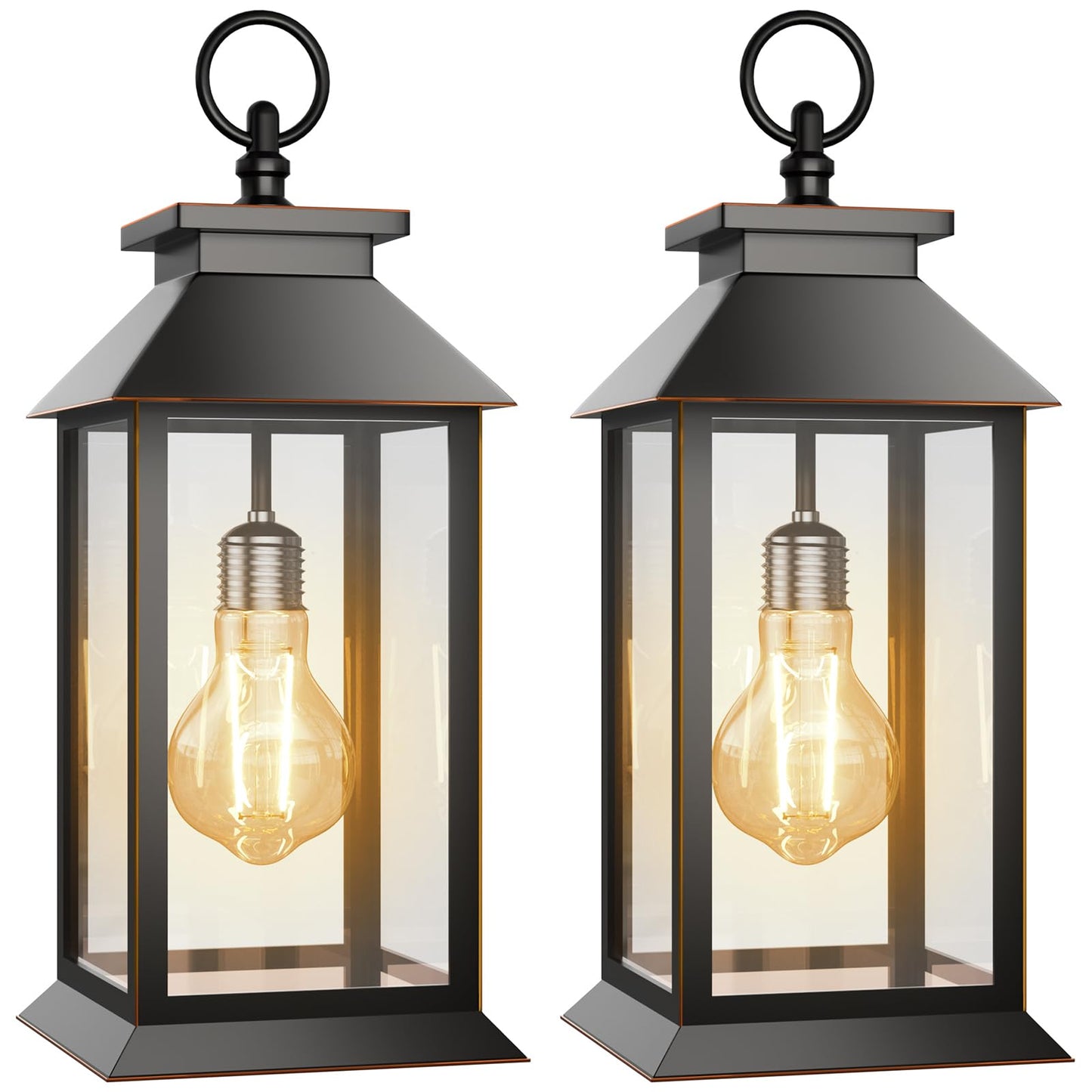 AYTPU 2 Pack Hanging Solar Lanterns Glass Solar Lights Outdoor Waterproof Upgraded Solar and 2 AA Batteries Powered, for Outside Porch, Patio and Indoor Tables, Mantelpiece