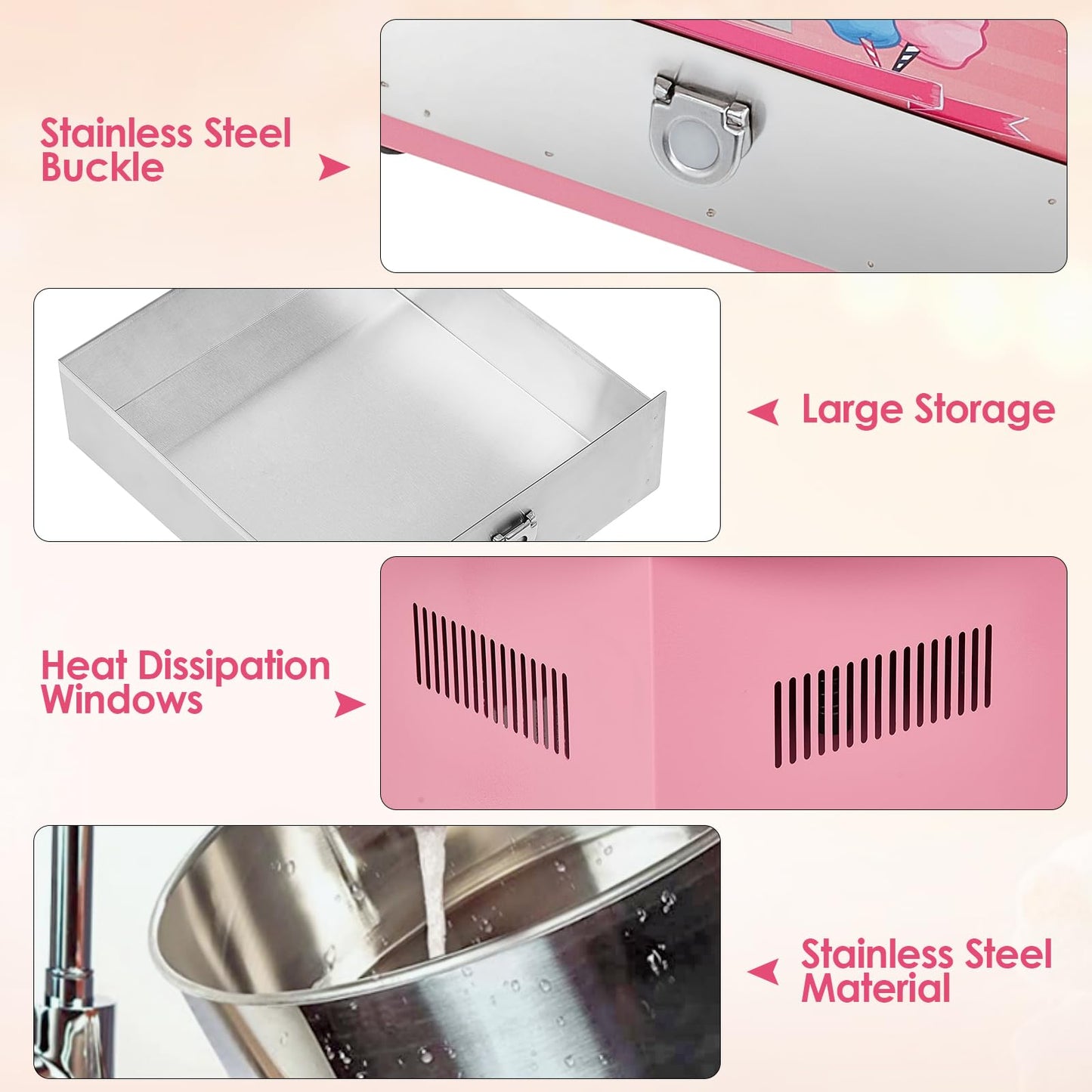 Garvee Electric Candy Cotton Machine for Kids Commercial Candy Cotton Maker with 20 Inch Stainless Steel Bowl Party Home Festival Pink
